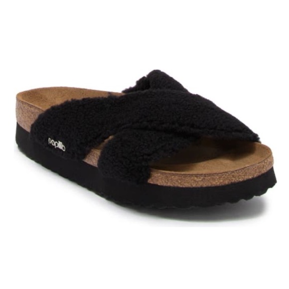 NWT Birkenstock Papilliio Daytona Platform Sandal Faux Shearling Black 38 - Picture 2 of 14